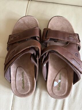 Dunham Brown Leather Double-Strap Slide Sandals